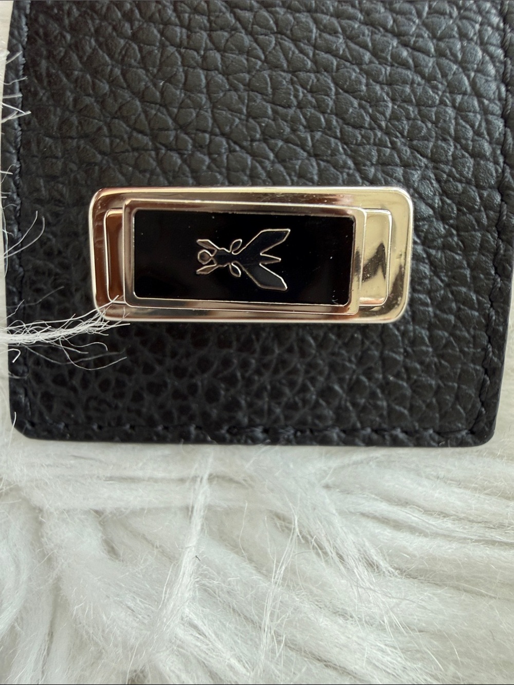 Patrizia Pepe Black Pebbled Leather bracelet with Gold Logo Plate